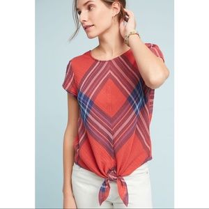 Cloth and Stone Plaid Tie-Front Blouse